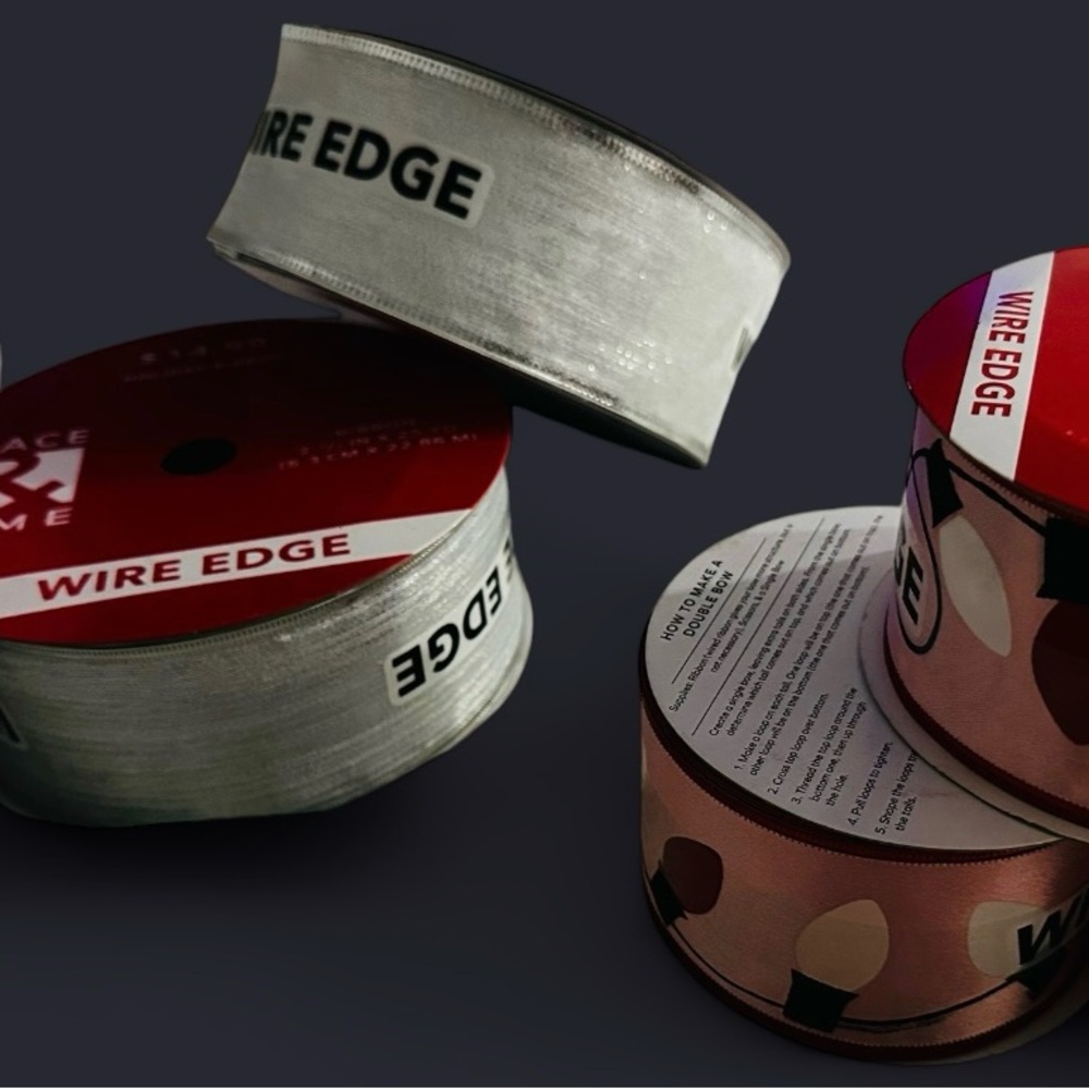 Red and White Metallic edge ribbon for crafting